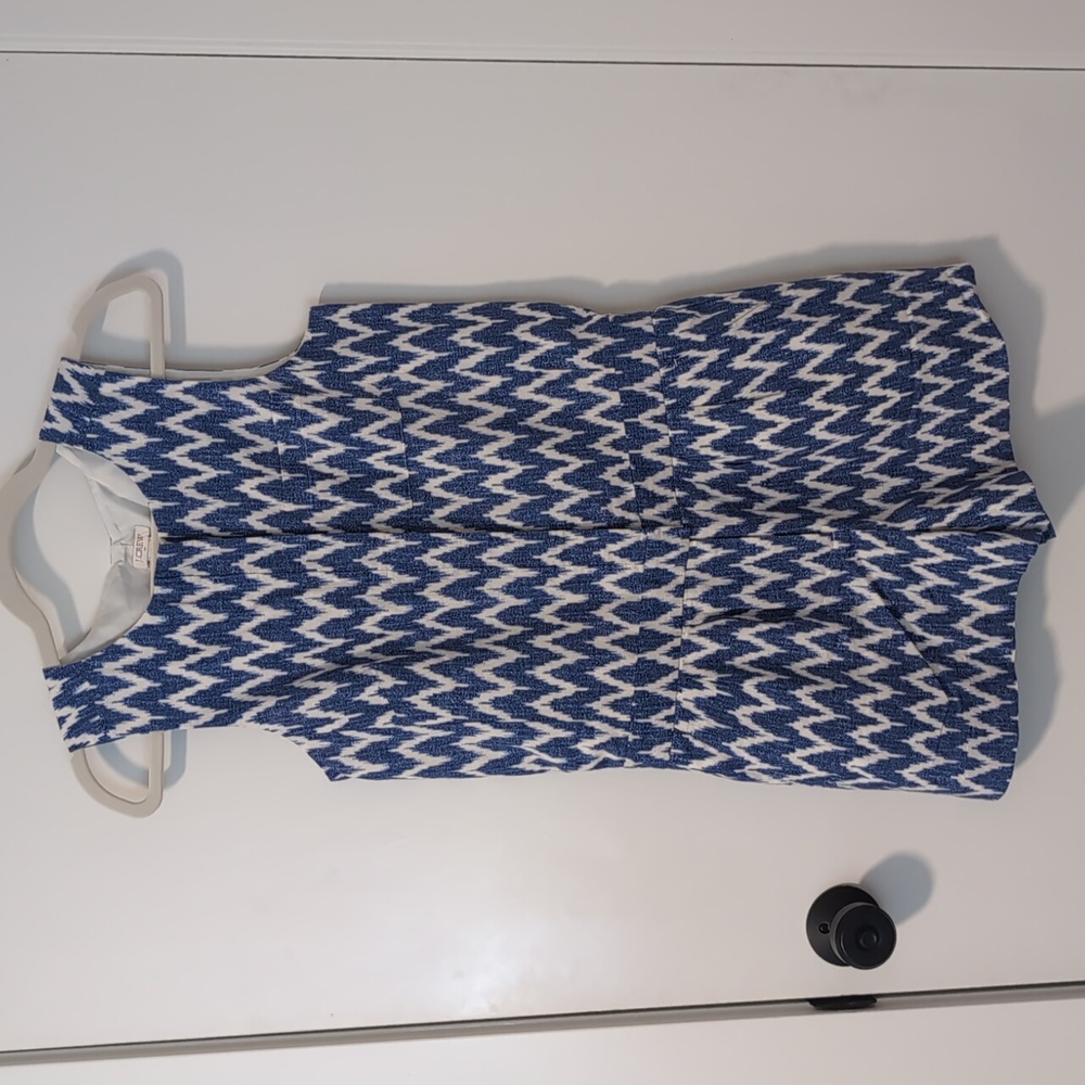 J. Crew Linen Blend Blue and White Sleeveless Chevron Romper Shorts